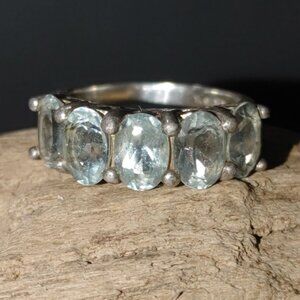 Aquamarine Sterling Silver Ring Size 7 Vintage Light Blue Stones Mark IPS Stamp